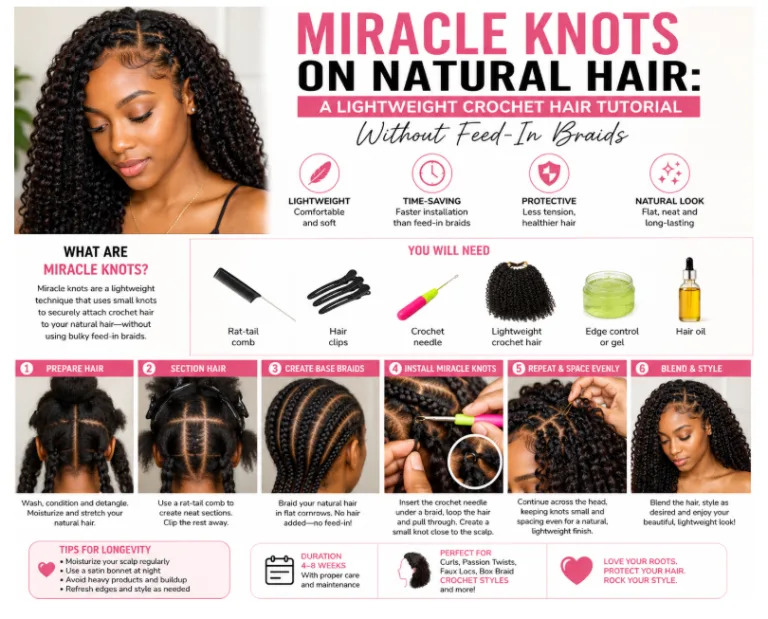 Miracle Knots on Natural Hair: A Lightweight Crochet Hair Tutorial Without Feed-In Braids