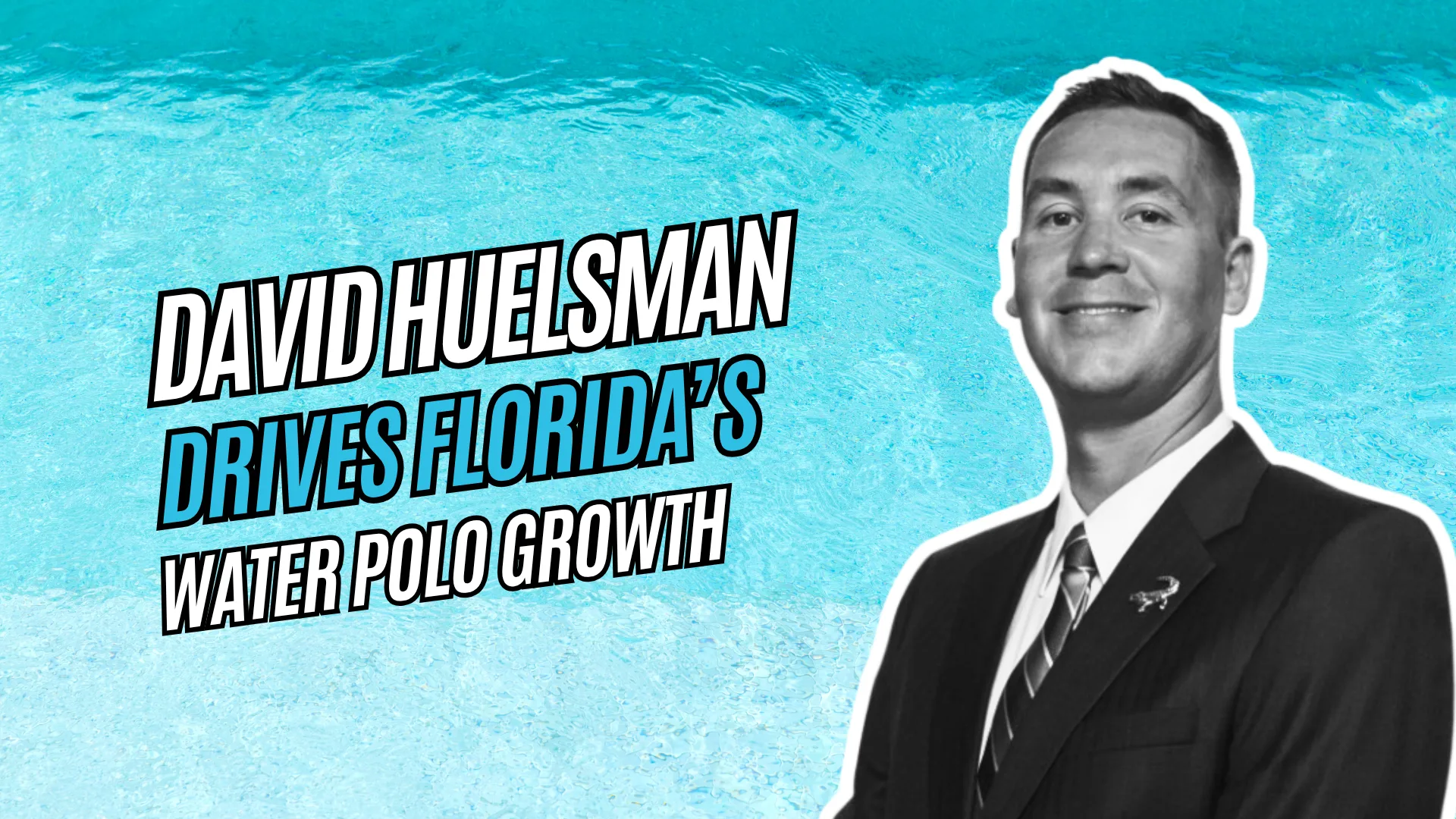 David Huelsman coaching water polo players in a Florida pool during team practice session