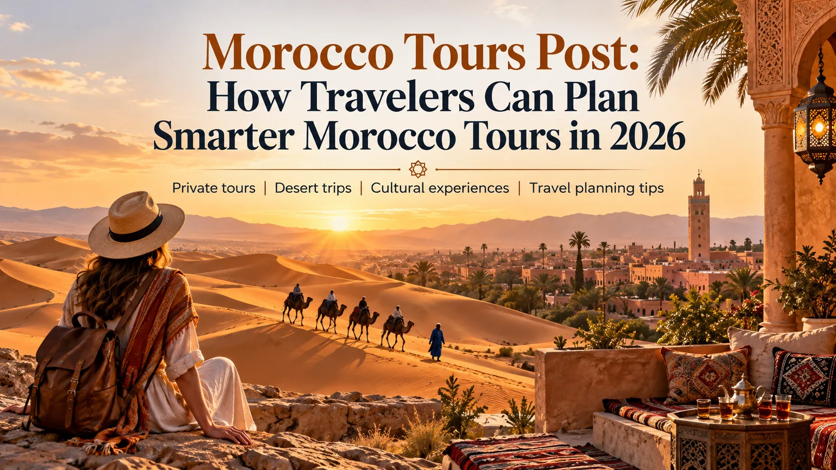 Private Morocco tours through historic medinas, Atlas Mountains and Sahara desert landscapes