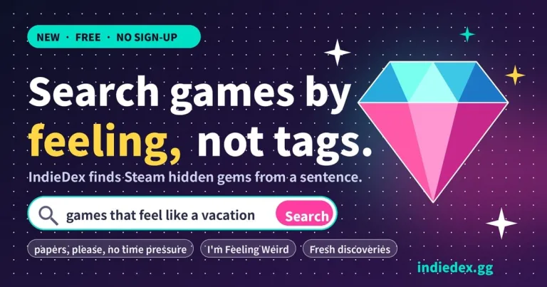 IndieDex launches a free search engine for Steam hidden gems you can query by feeling, not just tags