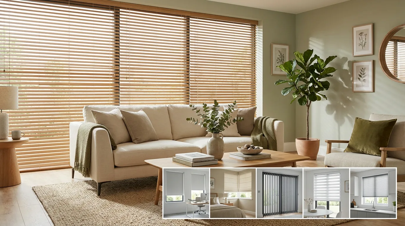 Modern living room showcasing elegant window blinds that harmonize with contemporary interior design and decor