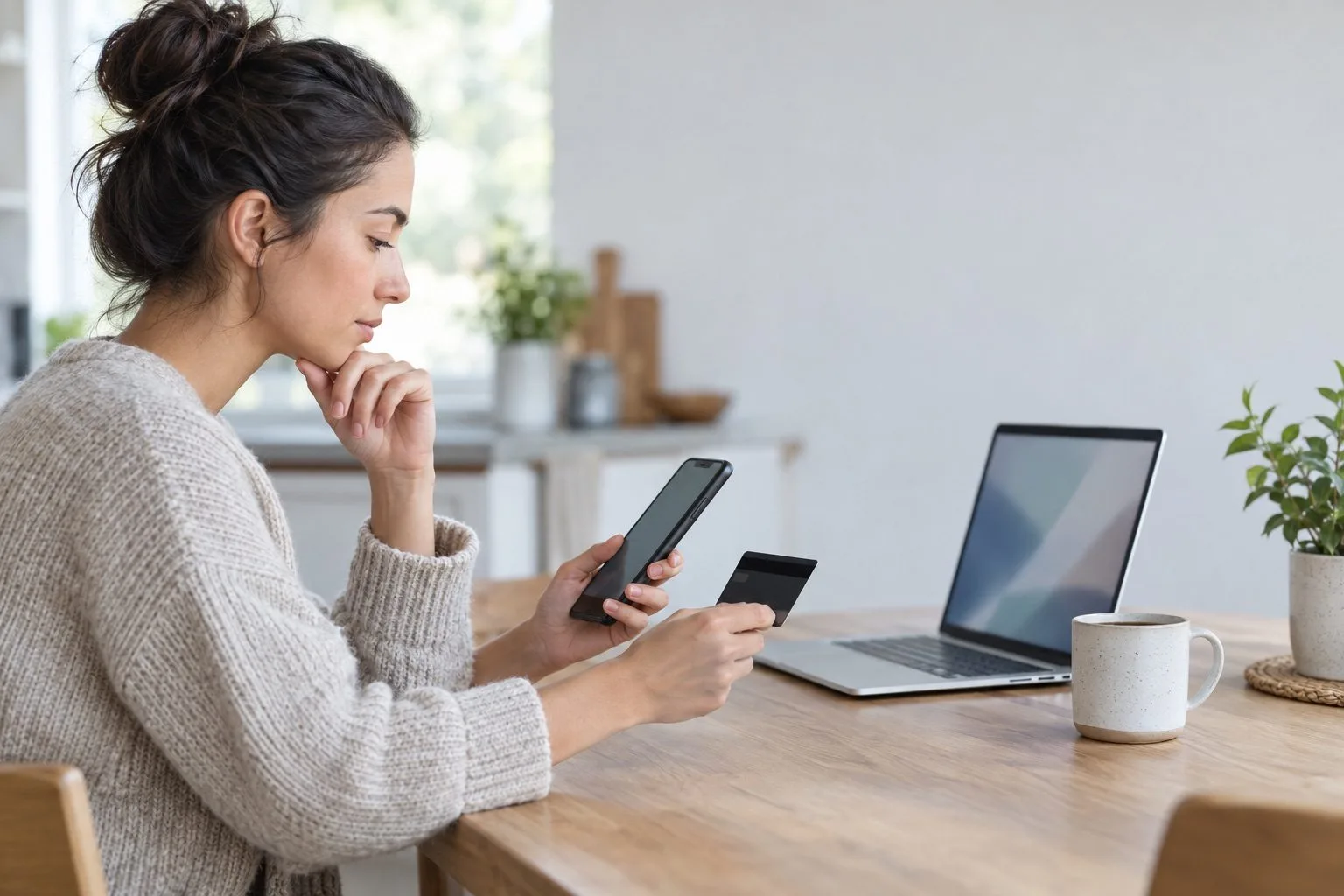 Person reviewing social media analytics and growth service options on laptop screen with payment card nearby