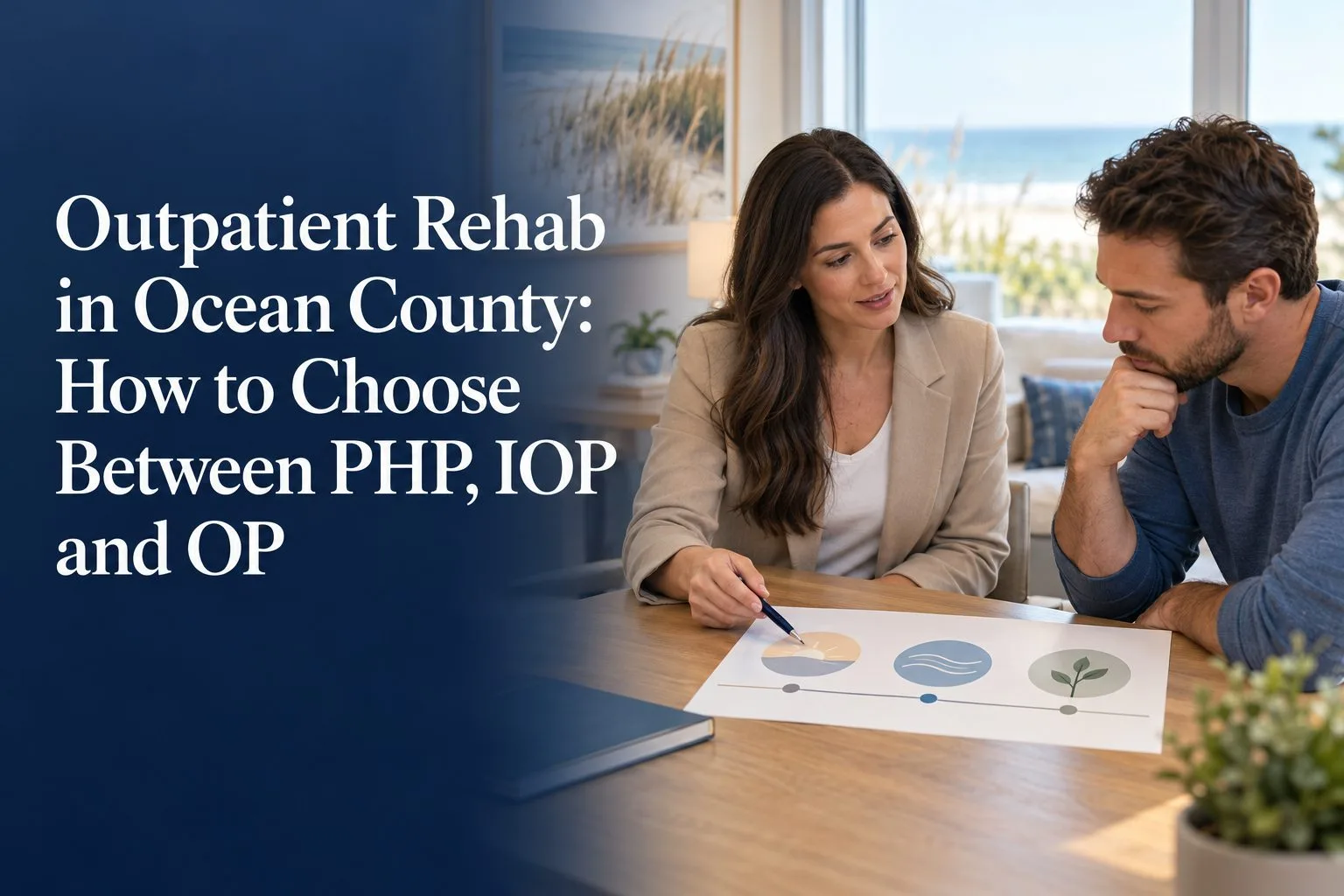 Person consulting with healthcare provider about outpatient rehabilitation treatment options in Ocean County facility